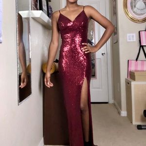 Red Sequin Gown with Front Slit